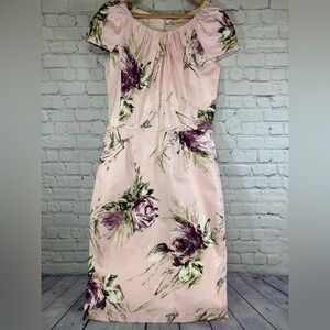 Samantha Sung Pale Pink Floral Cottagecore Party Wedding Sheath Dress Size 12